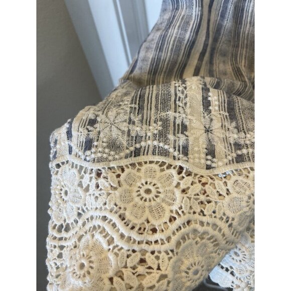 Hope and Harlow Halter Shift Dress 4 Stripe Boho Floral Embroidered Crochet Lace - Picture 5 of 7